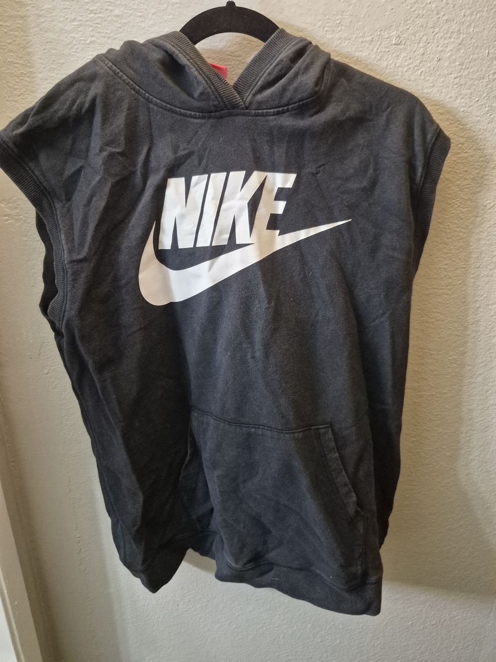 Nike Black Sleeveless Hoodie with White Swoosh Logo